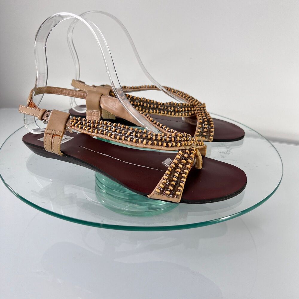 Dolce Vita DV Flat Sandals Nude Beaded Slingback summer casual